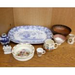 A 19th century blue & white transfer printed meat plate, together with a Royal Doulton 'Bunnykins'