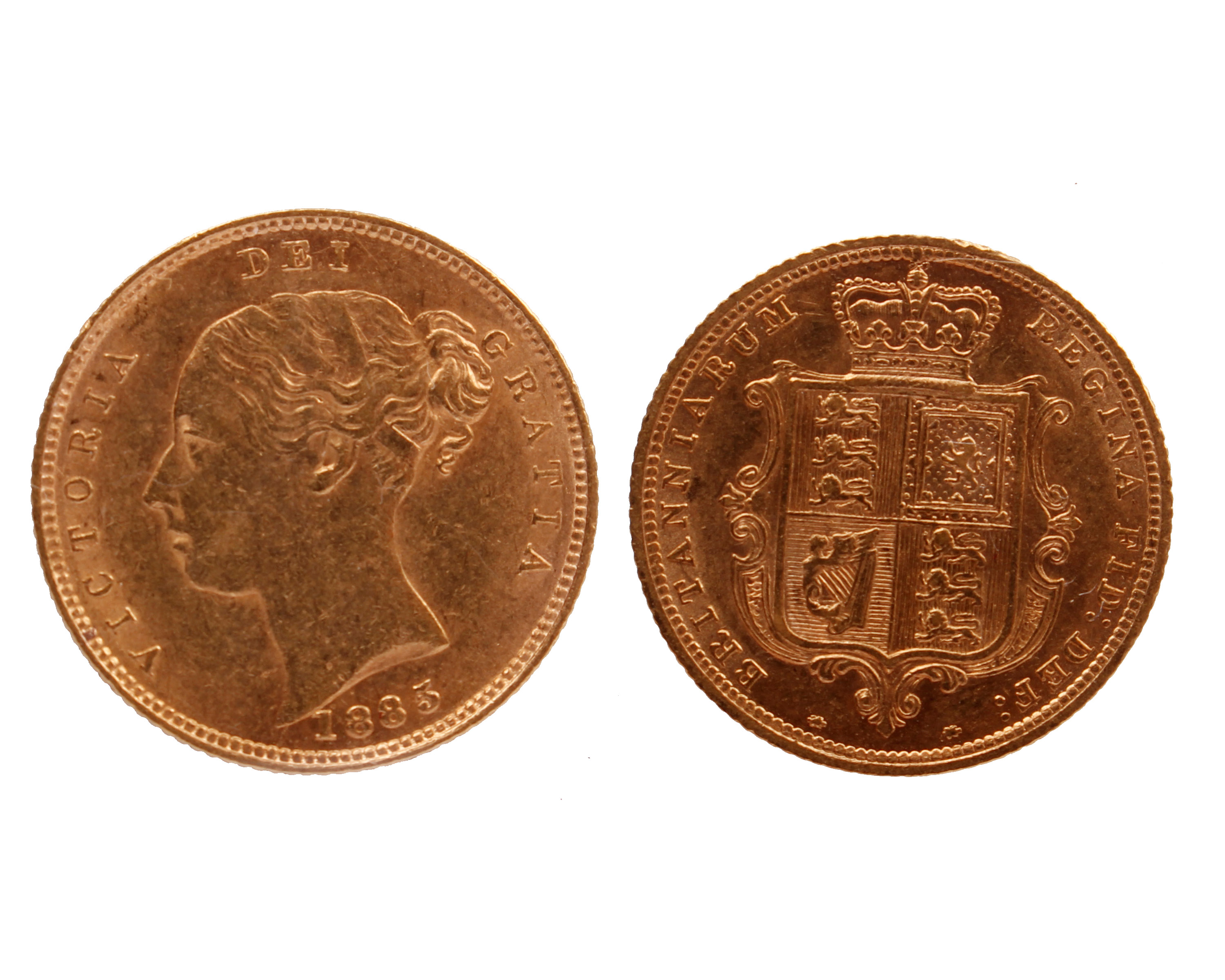 An 1885/3 Shield Half-Sovereign Victoria. A few surface marks, otherwise better than very fine, rare