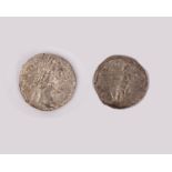 A Roman Empire Antonius Pius Denar AD136 Head Fortuna with rudder & Cornucopia.