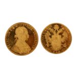 AN AUSTRIAN 4 DUCAT COIN with the head of Franz Joseph I facing right, with thick whiskers, and