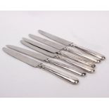 A set of six sterling silver handled knives. Sheffield 1995 by John Biggin.