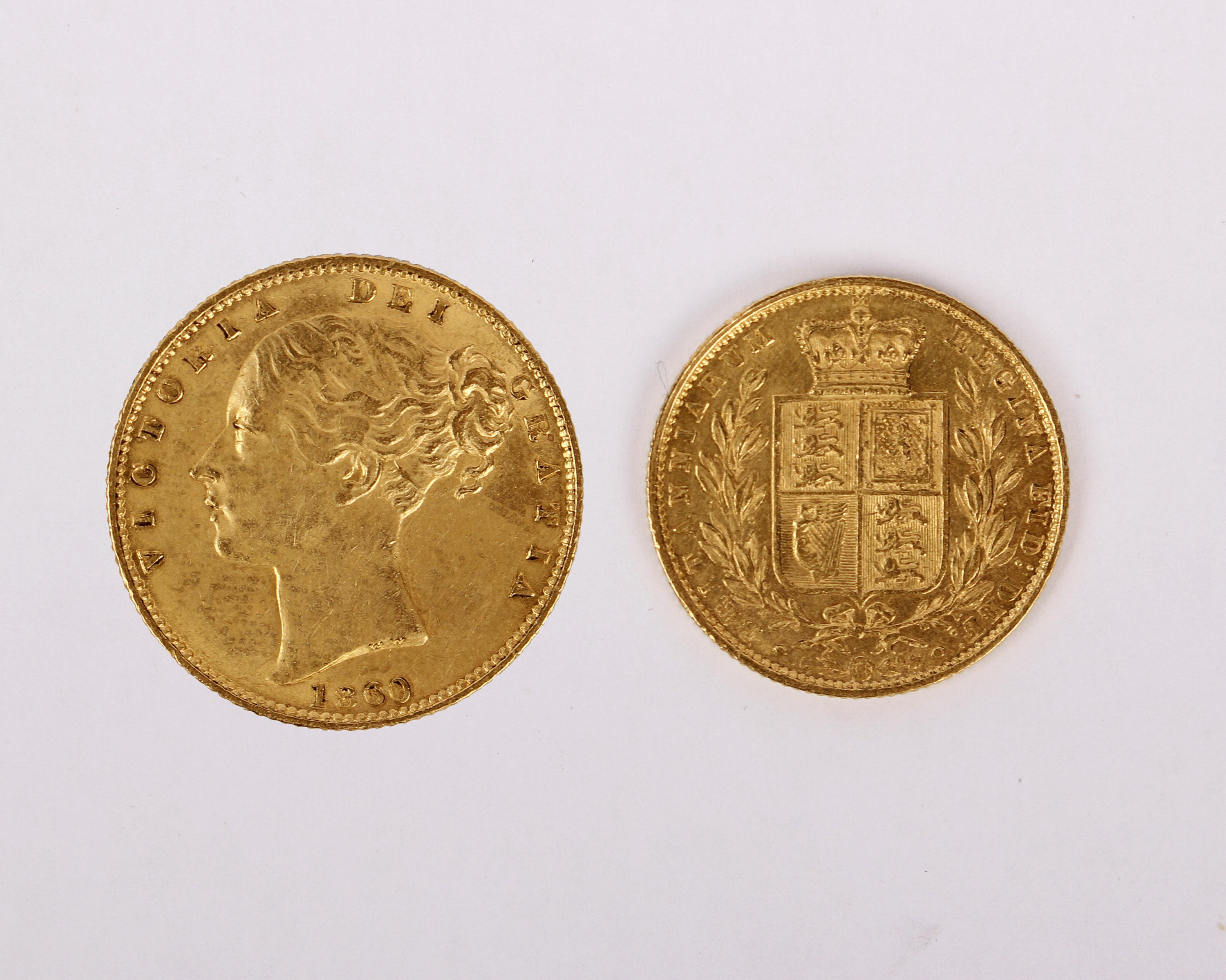 An 1860 gold Sovereign. Victoria Shield Reverse, extremely fine EF Prov: Fisher907