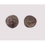 A rare Greek Thessaly Pharsalos Denomination: AR - Obol 4th century BC. Obv.: Helmeted head of