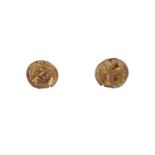 Greek MYSIA Kyzikos. Circa 500-450 BC. EL Hekte 9x10 mm , 2,7 g Nude youth kneeling left, holding in