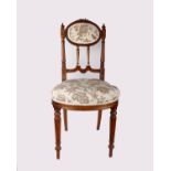 A Louis XVI style upholstered walnut bedroom chair. 42cm(W) x 40cm(D) x 87cm(H)