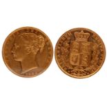 A Gold Sovereign 1884M Victoria Melbourne Queen on the left Rev: legend Shield within two branches