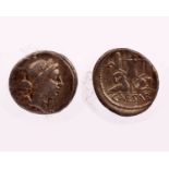 A ROMAN IMPERATORIAL Julius Caesar, 49-44 BC AR Denarius. military mint moving with Caesar in Spain.