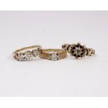 Three 9ct illusion set diamond rings. 5.3g