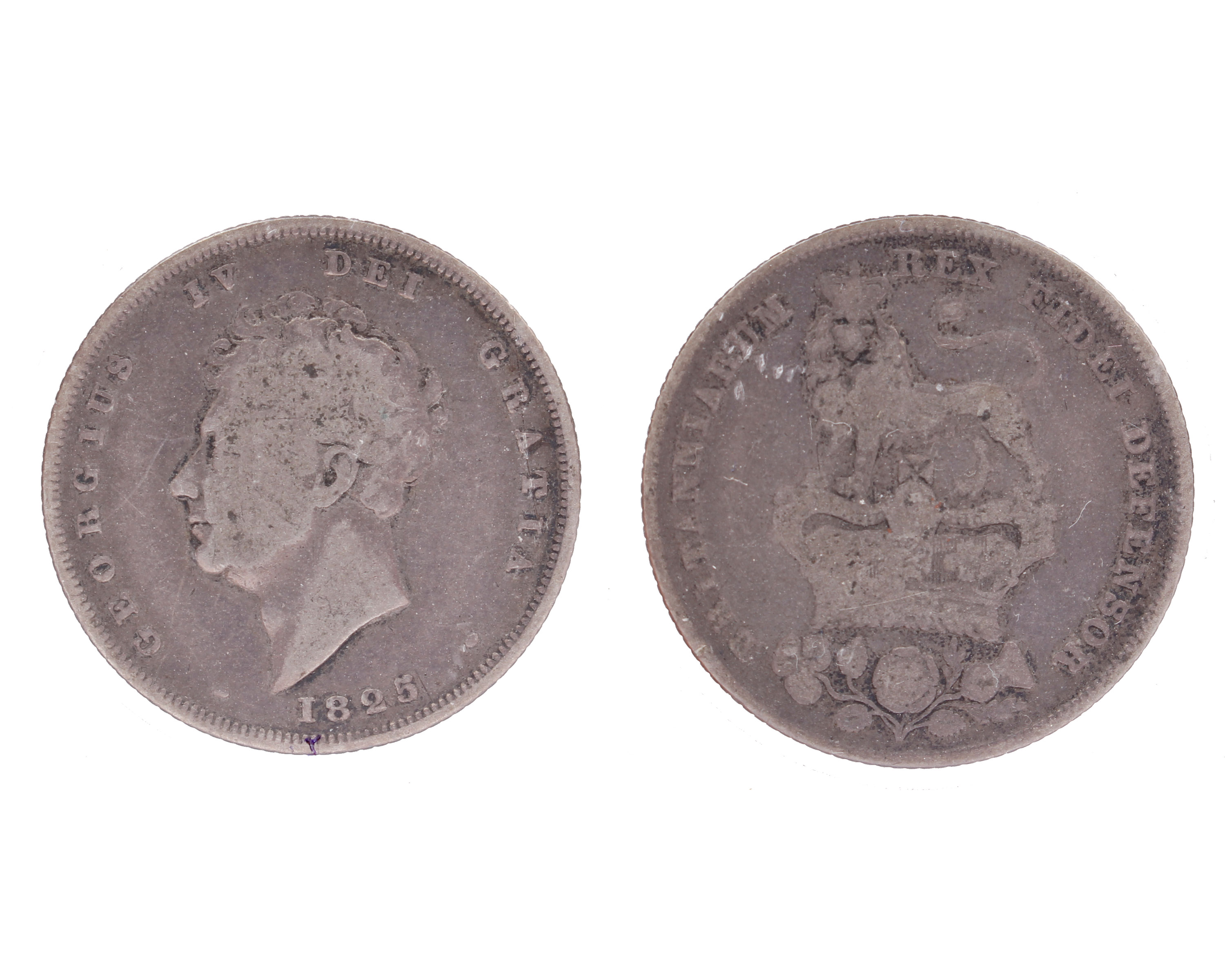 A rare 1825 shilling George IV SILVER Shilling coin -type 3 has a capital i as the first numeral
