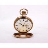 A Gold plated half hunter crown wind pocket watch.