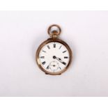 A gold plated gentleman pocket watch. Crown wind with roman numeral markers, subsidiary dial at 6.
