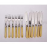 A set of six sterling silver fish knives and forks with Ivorine handles by William Hutton & Sons