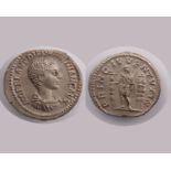 A ROMAN EMPIRE Diadumenianus Denarius, Obv: head to the right, therefore circumscription. Rev: