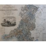 A coloured etching map of South Wales, Glamorgan, Brecon and Radnor from the survey by Greenwood and