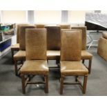 A set of 8 modern antique tan leather dining chairs - high back49cmW) x 50cm(D) x 110cm(H)