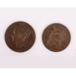 An 1855 Penny Victoria Obv head n. L., Including year number Rev Sitting Britannia on shield, with