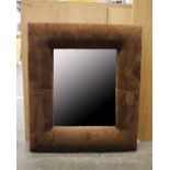 A brown suede effect square framed wall mirror, 39cm - in frame 72cm