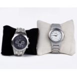 A Kenneth Cole Stainless steel wrist watch together with a stainless steel Klik watch.