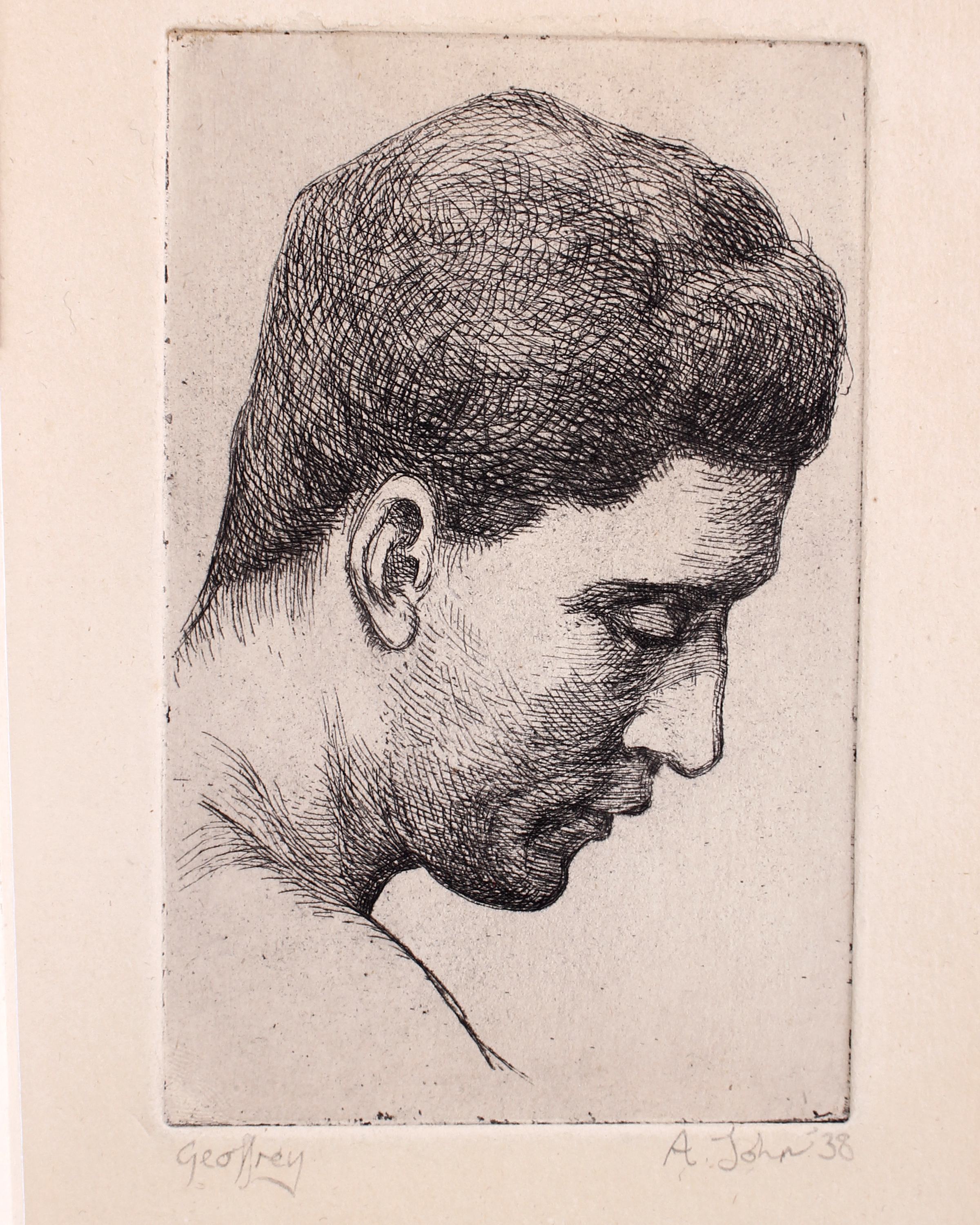 Sir Augustus Edwin John, R.A. (1878-1961)Geoffrey, head and shoulder portraitEtching on laid paper