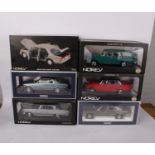 Six boxed Norev 1:18 scale model Mercedes-Benz to include 1985 560 SEL, 1966 200 Universal, 1980 280