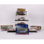 A collection of ten 1:43 scale model cars to include Dinky 1967 Ford Mustang Fast Back and 1957