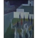 A French Modernist Painting of A LandscapeOil on boardTitled and dated 'Le Prodige 1956'