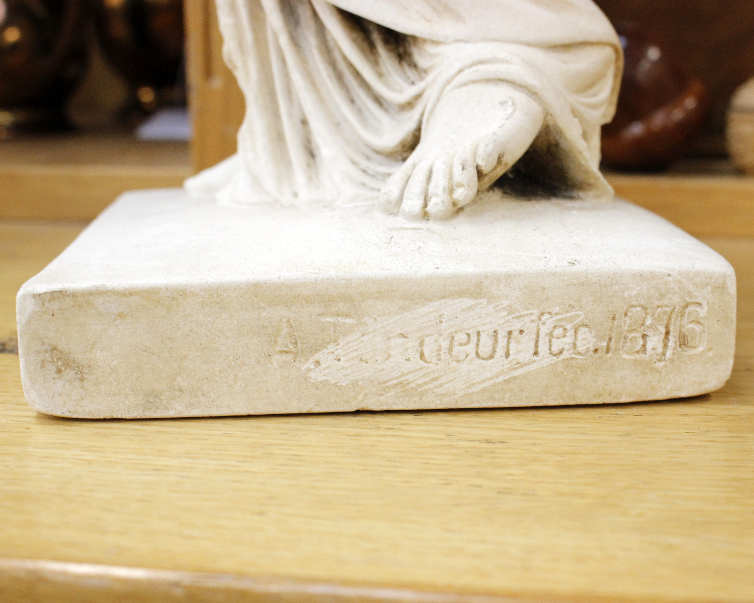 A German plaster cast model of a classical maiden dated 1876 Berlin, with indistinct signature to - Image 3 of 3