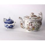 Two Chinese Tea Pots One Hand Painted and One Printed Blue and White.