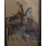 An Indian Painting of Five Horses on SilkMounted on board, in frame.93(H) x 67(W) cm (framed)