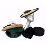 A selection of ladies hats to include a Walter Wright designed by Philip Wright hand made blue