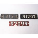 Cast iron plaques from steam locomotives. Number: 43134, 41202 and 92099.