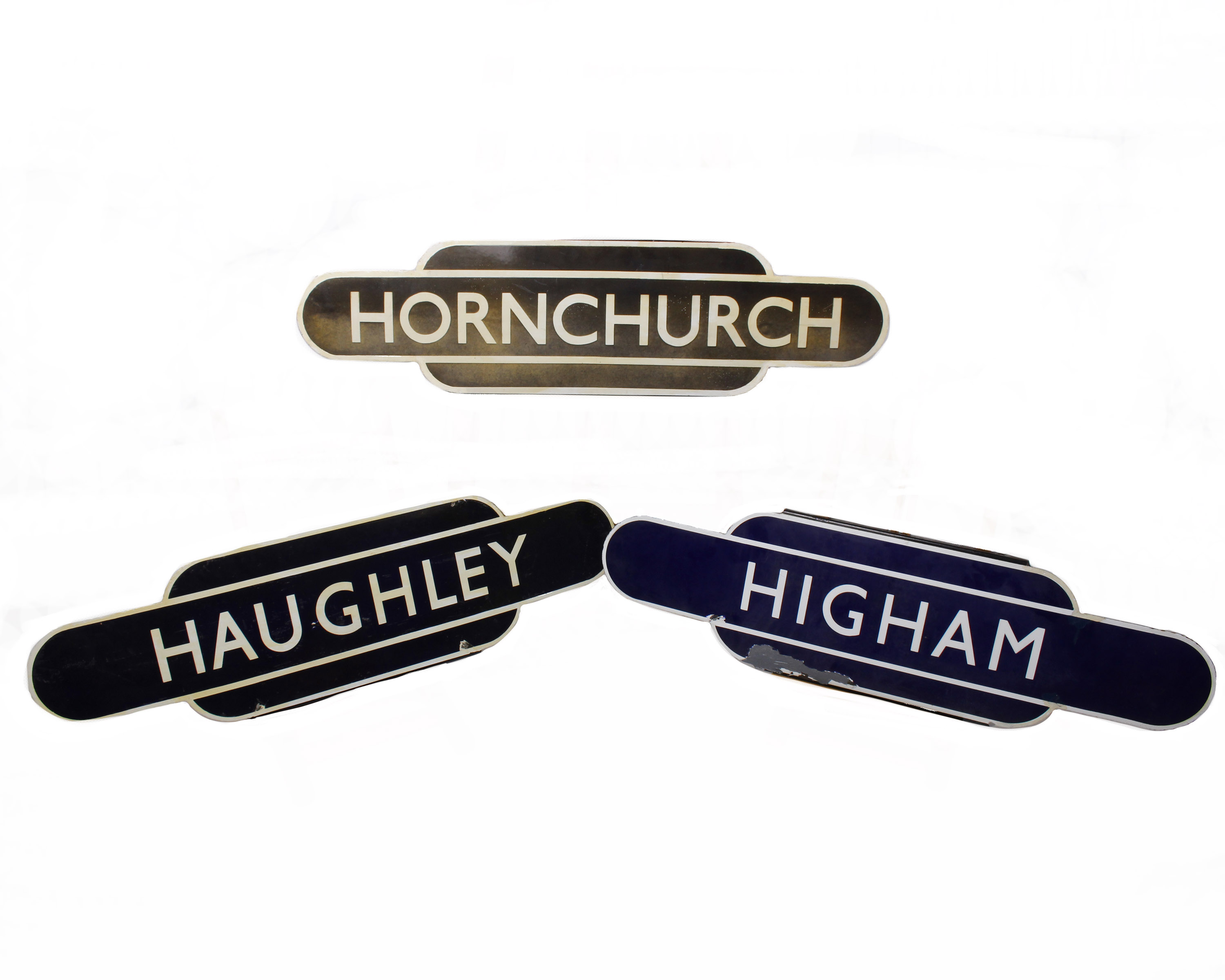 Three station signs to include Hornchurch, Haughley and Higham. (3)