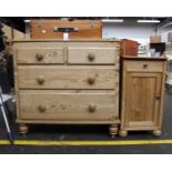 A Victorian Pine Blanket Box and Two Pine Bedside TablesBlanket box has a lift-up top with three