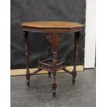 A mahogany hexagonal occasional table with galleried stretchers on turned legs, 59cm(W) 68cm(h).