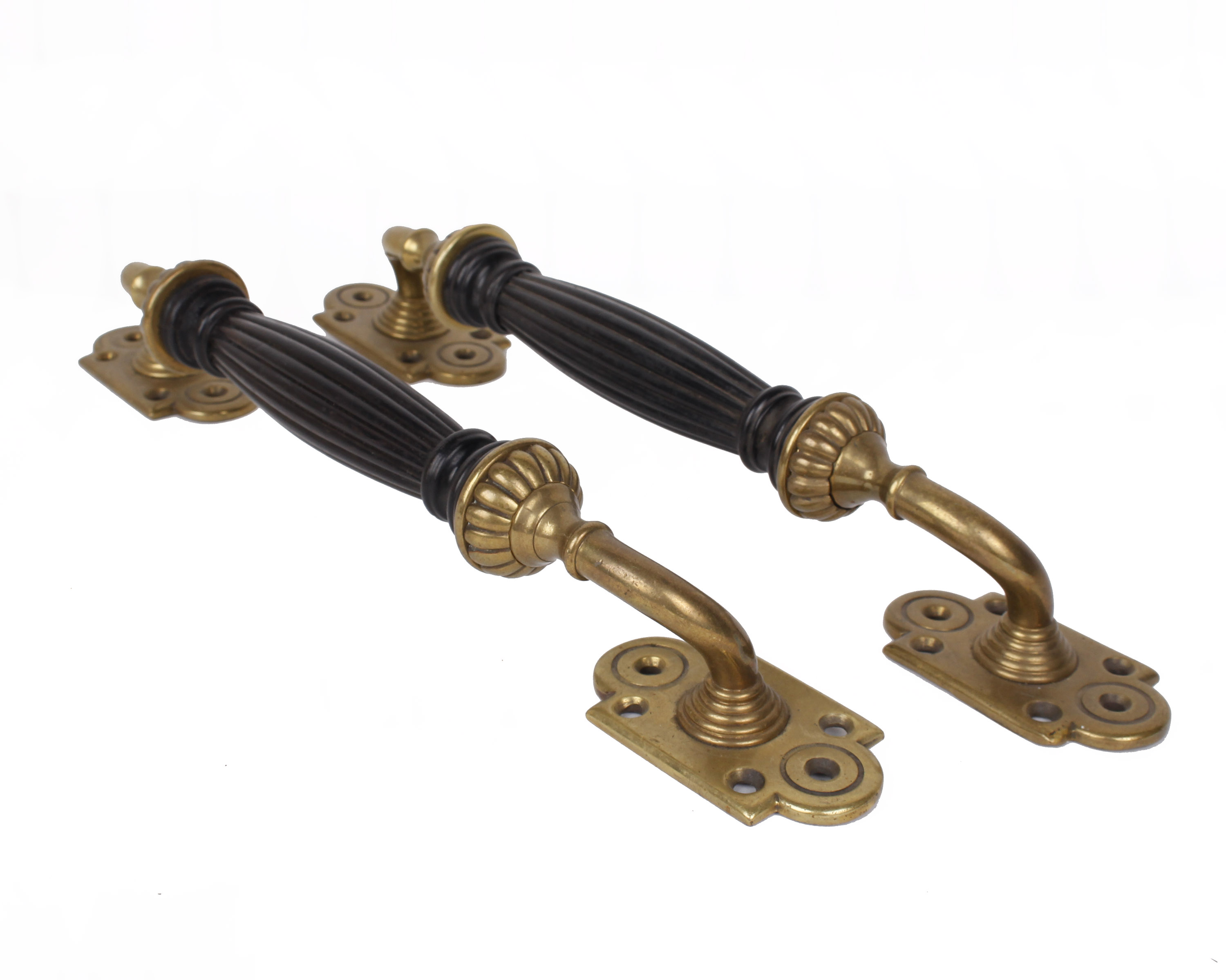 A Pair of Brass and Ebonised Timber Door Handles Stamped JC & S