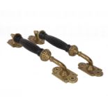 A Pair of Brass and Ebonised Timber Door Handles Stamped JC & S