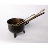 Brass cooking pot and two brass measuring spoons