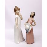 A NAO porcelain figure of a sleeppy girl, together with a Lladro figure of a girl with a bonnet.