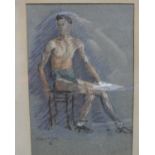 A Framed Sketch of A Male Figure Pastel on paper Indistinct signature lower left