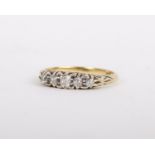 A Diamond five stone ring, set with five old cut diamonds, stamped 18ct, ring size P, 3.3g