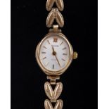 A 9ct gold Accurist watch, on a 9 carat gold bracelet. Stamped 375, 15cm long
