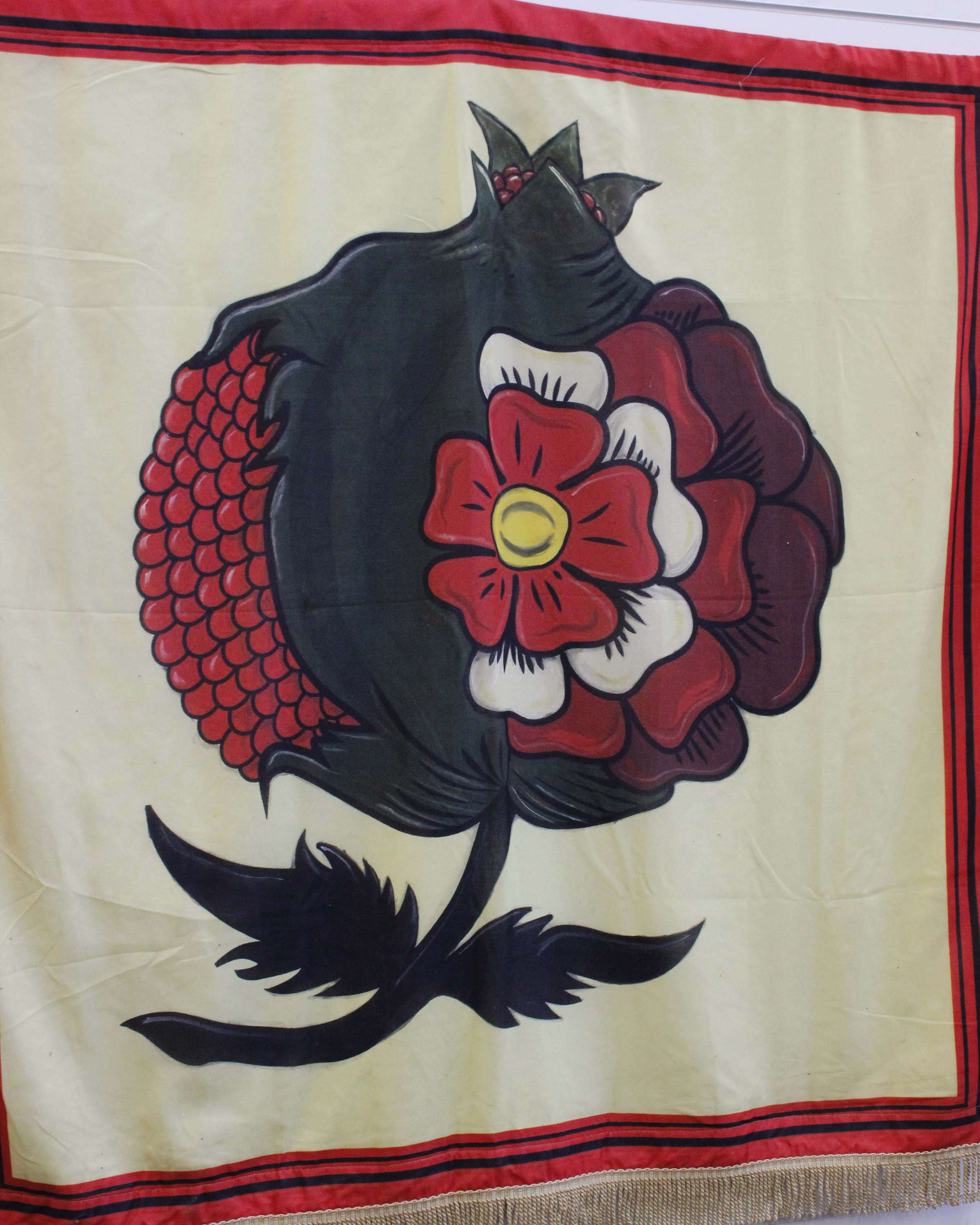 2 large banners hand painted on canvas with fringing one depicting the English Tudor Rose - Image 3 of 3