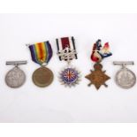Five WW1 medals awarded to C.F. Loveridge. A WW1 corps of commissionaires medal stamped S&W LD