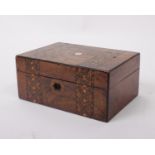 A 19th century Tunbridge Ware Burr Walnut banded and mother of pearl inlaid sewing box