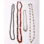 Three hard stone bead necklaces plus another