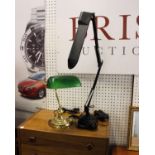A Banker's Style Green Glass Lamp and A Modern Adjustable Desk Lamp (Untested)Banker's Lamp: (H)36 x