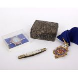 One United Ancient Order of Druids medal, plus other, an unmarked white metal Indian pill box and