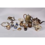 A collection of electroplated wares to include a coffee & tea pot, tankard plus other items