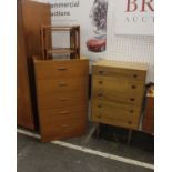 Two Mid Century Five Drawer Chests of Drawers And A Nest of Two Side Tables Tallboy: (H)107 x (W)
