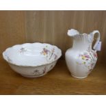 A large Crown Devon (Spring) washing bowl and jug cream ground with pink, blue and yellow flowers .